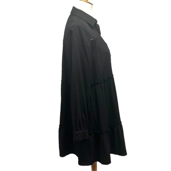 Zara Black Swiss Dot Tiered Swing Button Front Mini Dress - Picture 6 of 14